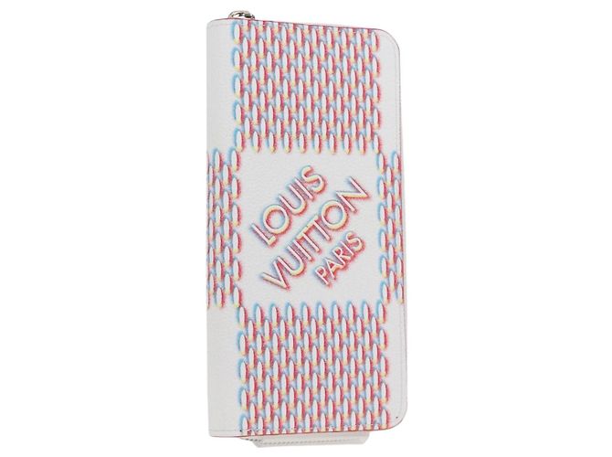 LOUIS VUITTON Damier Spray Zippy Wallet Vertical White M81403 LV Auth 126654SM Weiß