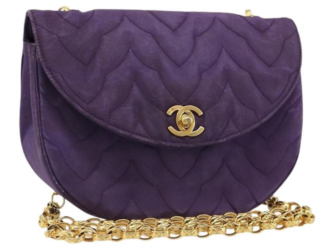 Borsa a Spalla CHANEL con Catena Satin Viola Oro CC Auth 185314 D'oro Porpora