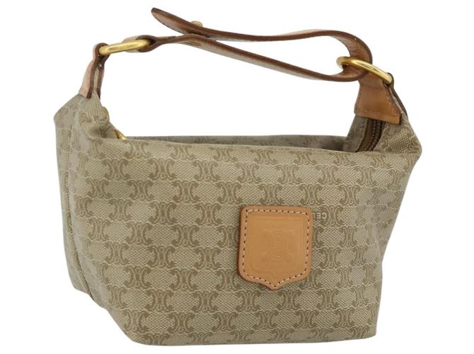 Céline Pochette CELINE Macadam Canvas PVC Beige Oro Auth 176668A Dorado