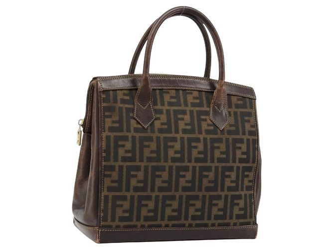 Borsa a Mano FENDI Zucca Canvas Nero Marrone Auth 177879