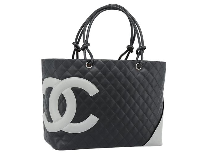CHANEL Cambon Line Matelasse Tote Bag Pelle Nera Argento CC Auth ka4895SAM Nero