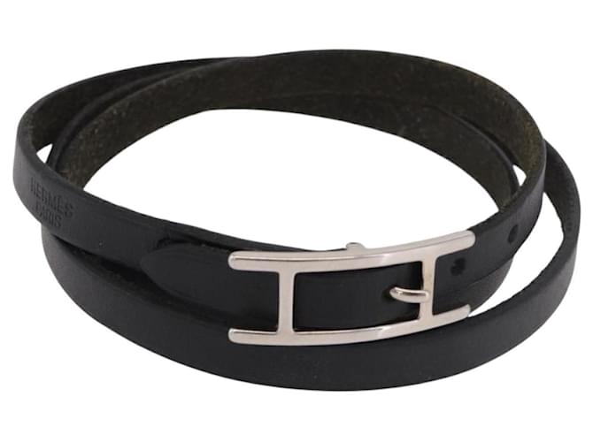 Hermès HERMES Appi 3 Bracelet Leather Black Auth 187888 