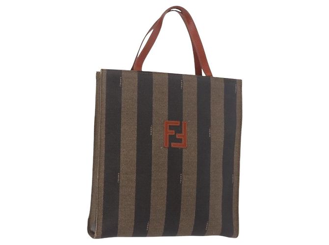 Pequin FENDI Pecan Canvas Handtasche PVC Braun Schwarz Authentisch 190920