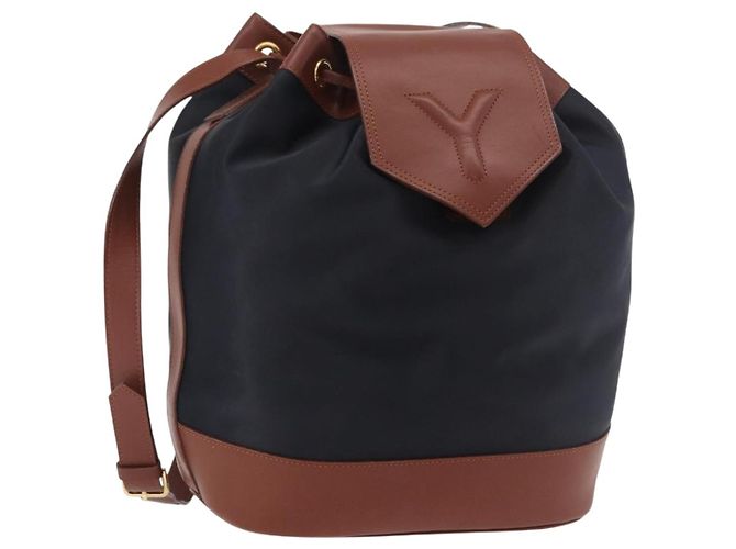 SAINT LAURENT Borsa a Spalla Nylon Nero Oro Auth BA13718A D'oro