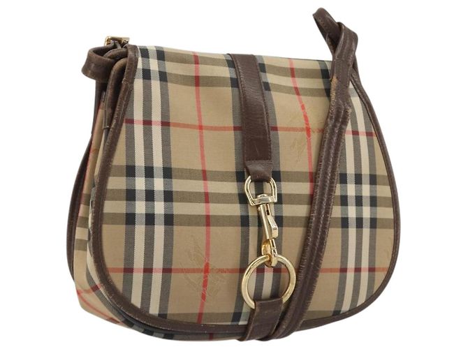 Borsa a Spalla Burberrys Nova Check in Tela Beige e Oro Auth 191050 D'oro