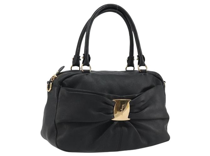 Borsa Salvatore Ferragamo Vala in Pelle Nera e Oro Auth BA13758 Nero D'oro