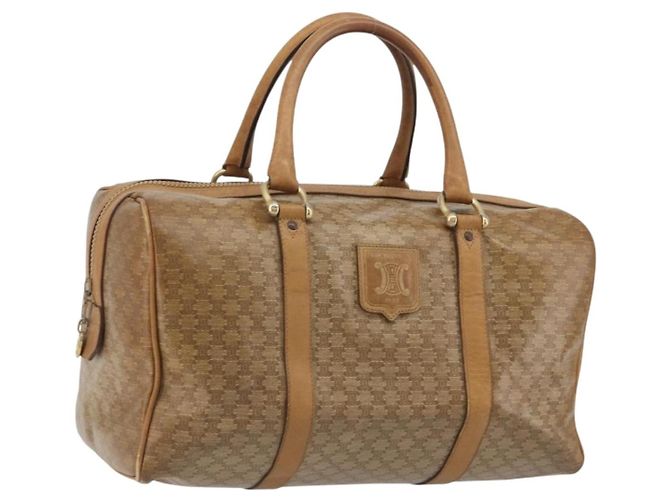 Céline Bolsa CELINE Macadam Canvas PVC Bege Ouro Auth 186674 Dourado