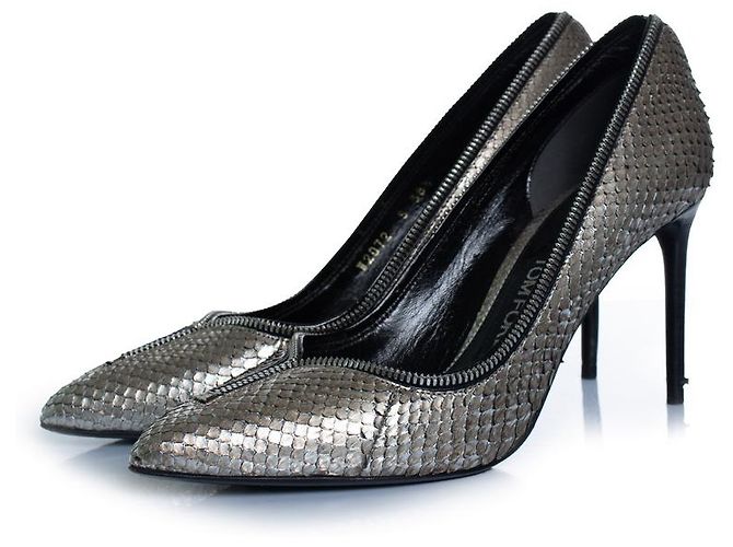 Tom Ford, python leather metallic zipper heels Silvery
