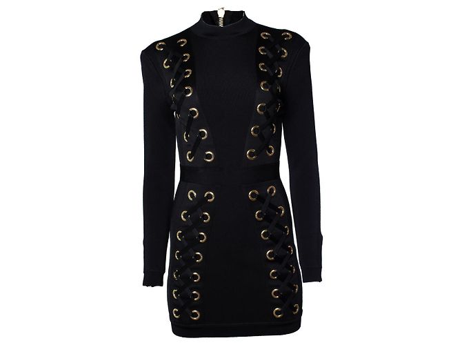 Balmain, vestido justo de malha elástica preto