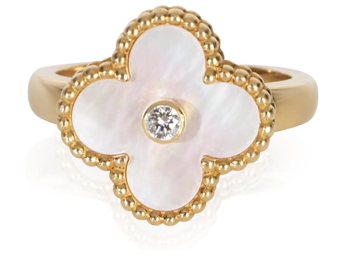 Van Cleef & Arpels Yellow Gold Mother Of Pearl and Diamond Vintage Alhambra Ring 