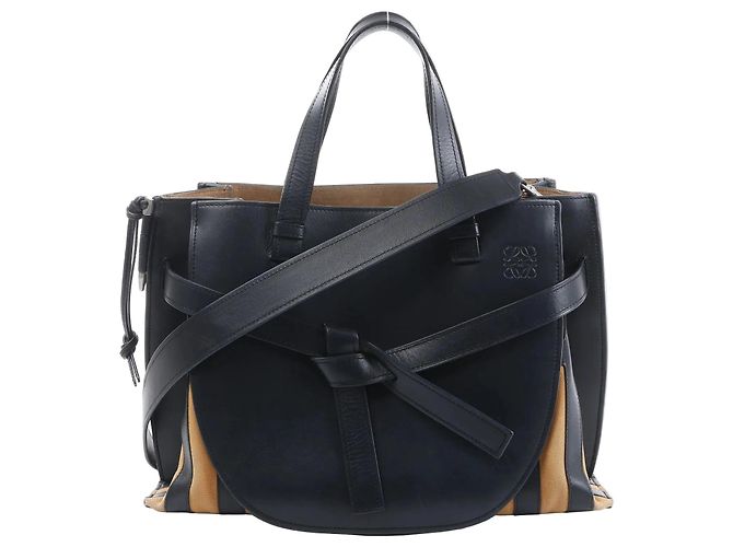 LOEWE Gate Top Handle Leder 2Way Handtasche in Schwarz Braun