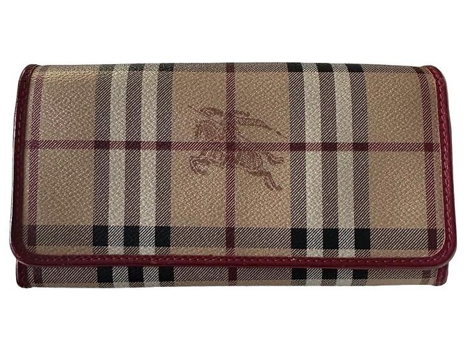 Burberry Check leather and canvas wallet Brown Black Red Beige