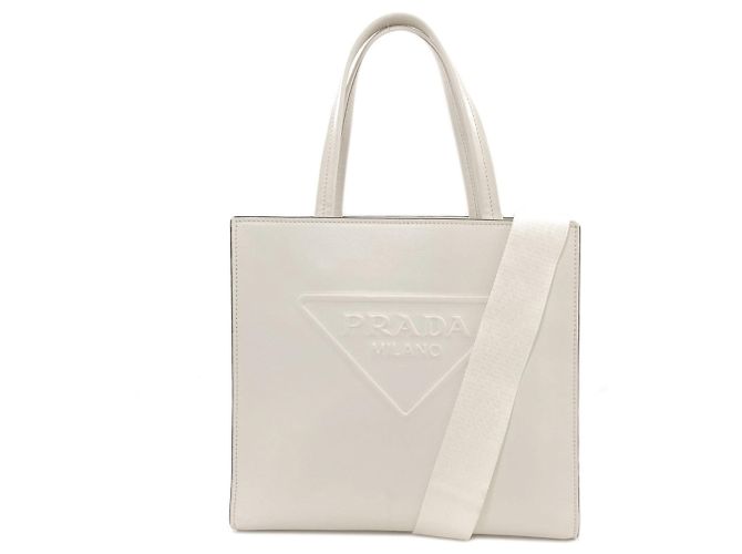 Bolsa 2-way Prada com Triângulo em relevo Branco