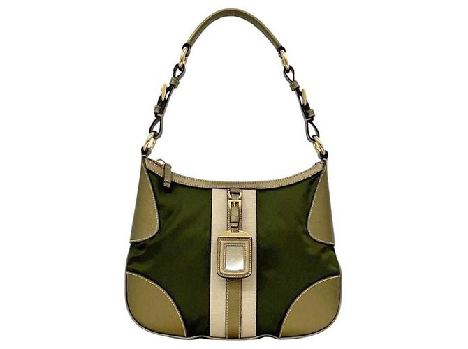 Saffiano Bolsa de Ombro Prada Verde Khaki Caqui