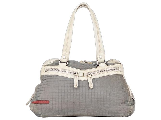 Bolsa de ombro Boston esportiva acolchoada Prada 2000s Linea Rossa Cinza