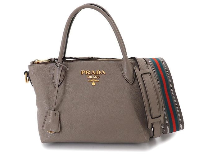 Sac à main en cuir gris Prada Marron