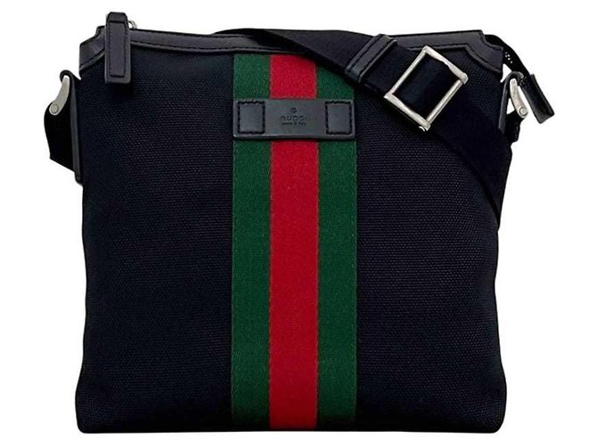 Borsa a tracolla Gucci in tela nera e pelle Nero