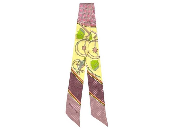 Sciarpa Twilly Hermès rosa e giallo 
