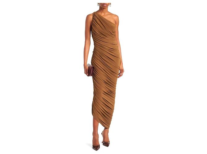 Norma Kamali Diana One-Shoulder Ruched Midi Dress Braun