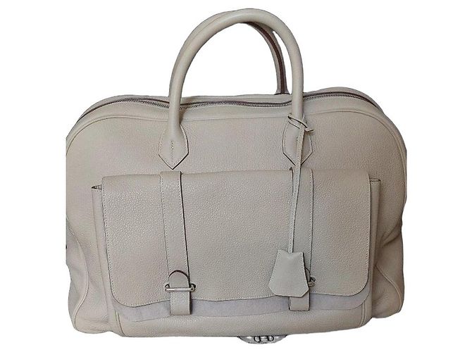 Hermès Borsa da viaggio in pelle beige