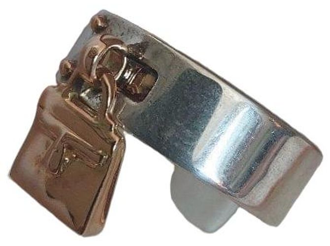 Anello Hermès Kelly in Argento e Oro Rosa Silver hardware Gold hardware