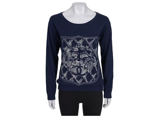 Vintage Chanel Cashmere-Pullover in Blau - Größe M, EU38 Gebraucht