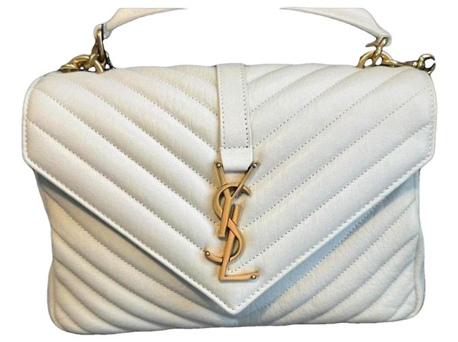 Saint Laurent College gesteppte Lederhandtasche - Weiß Beige
