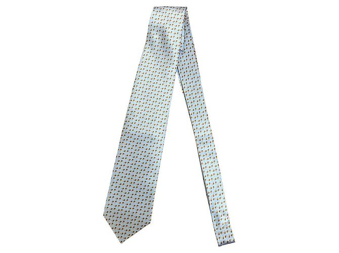 Autre Marque Brioni Small Pattern Silk Tie Blue Light blue