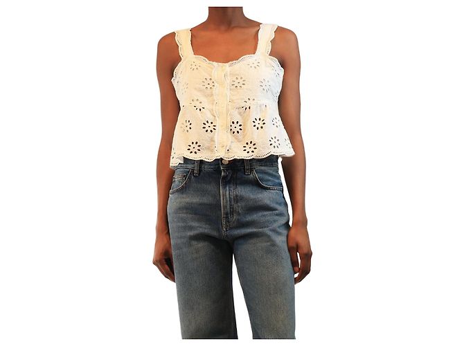 The Kooples Top blanco sin mangas bordado - talla S