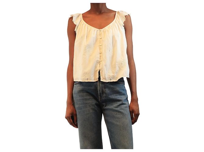 Velvet Top de algodón blanco bordado - talla XS