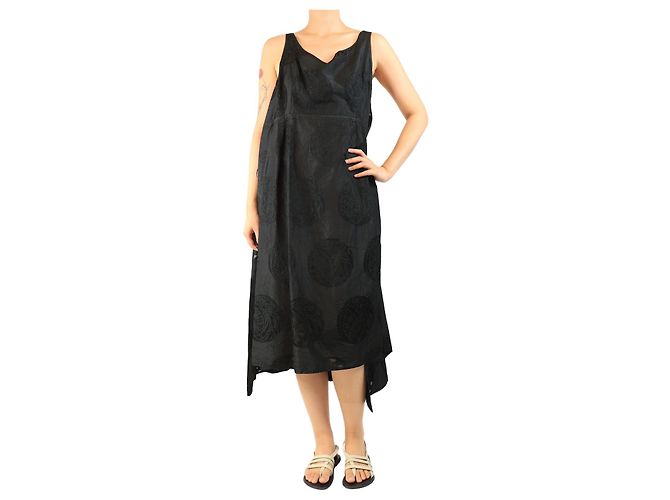Autre Marque Vestido lencero de seda negro - talla L