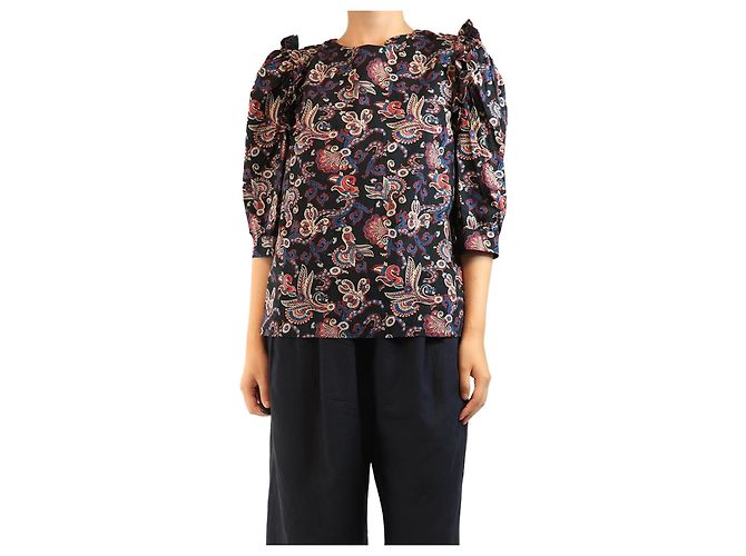 Ba&Sh Blusa de algodón con estampado paisley negro - talla L