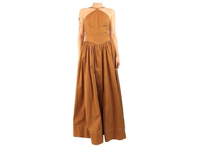 Staud Vestido maxi de algodão marrom - tamanho UK 12