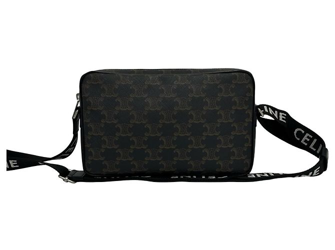 Céline Celine Triomphe Medium Messenger Leather Mini Shoulder Bag Black