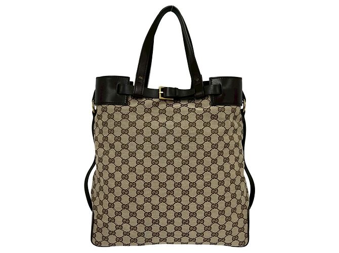 Sac Tote Gucci em lona marrom e couro