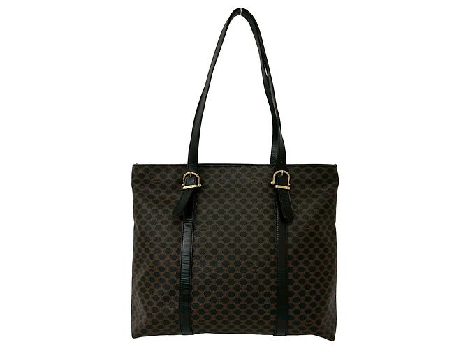 Céline Bolsa Tote Celine Macadam Blazon Triomphe Logo Marrom Preto