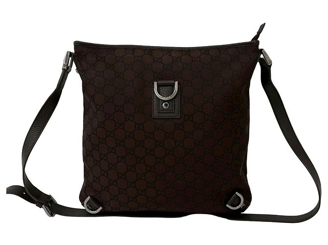 Bolsa de ombro Gucci Abbey GG Nylon e Couro Marrom