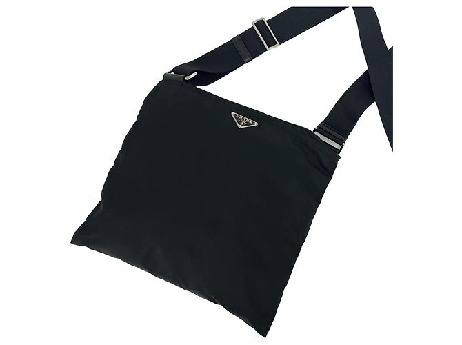 Borsa a tracolla in nylon Tessuto con placca logo Triangle Prada Nero