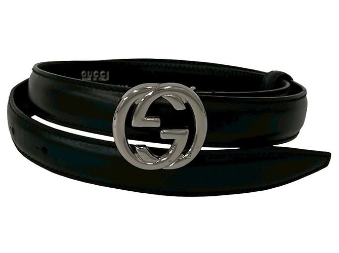 GUCCI Ledergürtel mit Interlocking G Hardware Schwarz 
