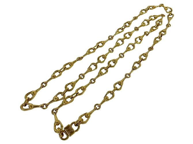 Céline Collana a catena lunga con logo Triomphe inciso, placcata oro Celine D'oro 