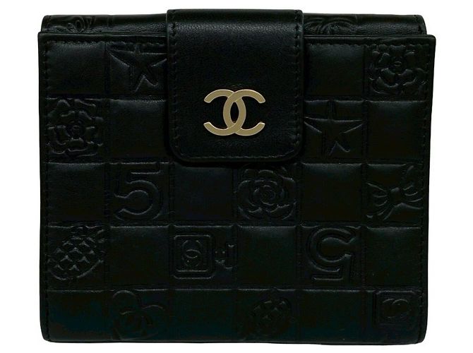 Chanel Icon Coco Mark Hardware Lambskin Bi-fold Wallet Black