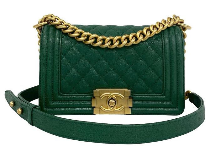 Borsa a Spalla Chanel Boy Channel Coco Mark Verde