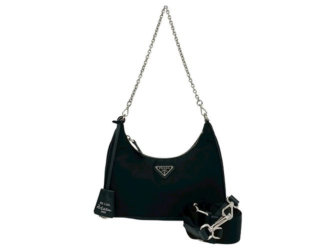 Prada Re-Edition Triangle Logo Hardware Shoulder Bag Black