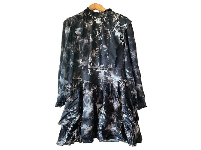 Autre Marque AllSaints Kleid mit Rüschen und floralem Print Schwarz