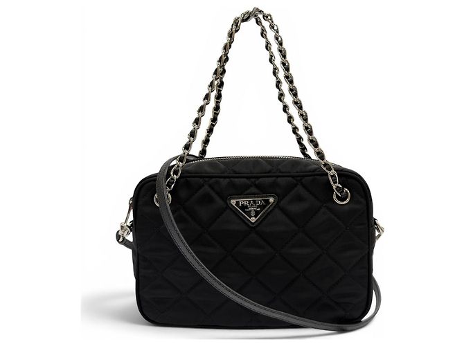 Prada 1BH910 Tessuto Inpunto Triangle Logo Bolso de mano Negro
