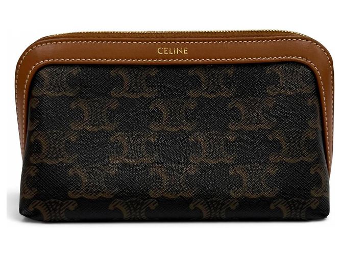 Céline Celine Triomphe Kosmetiktäschchen aus Leder Small Braun
