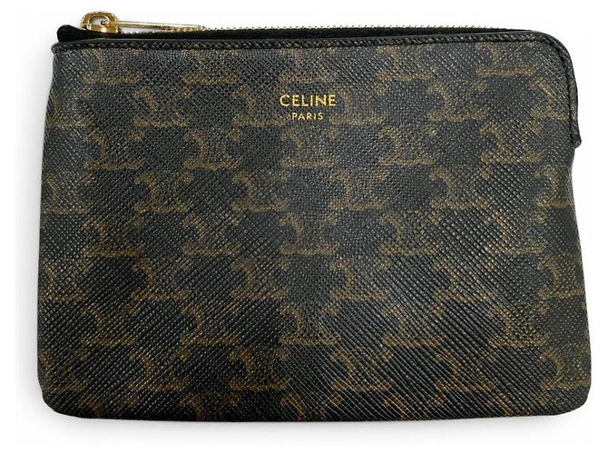 Céline Celine Triomphe Coin Purse in Black Canvas