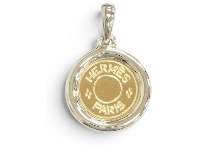 Hermès Pingente de colar Sellier 925 Hermes Prata Dourado