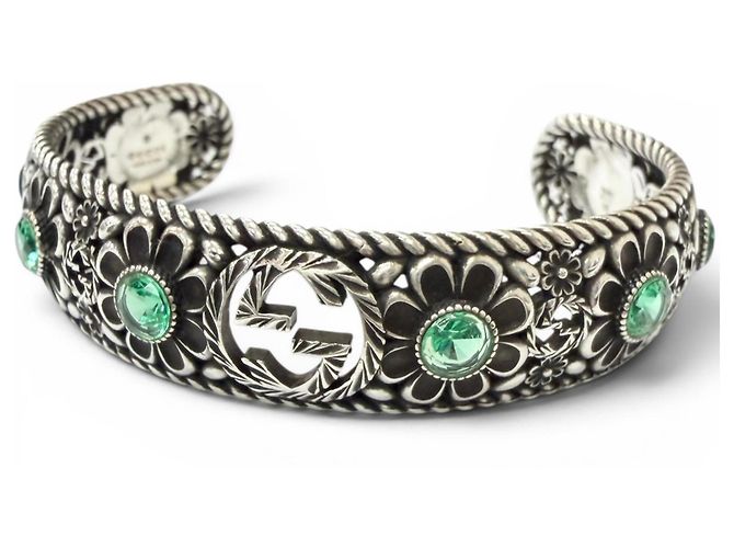 Pulseira rígida GUCCI AG925 Rhinestone Crystal Floral Interlocking G