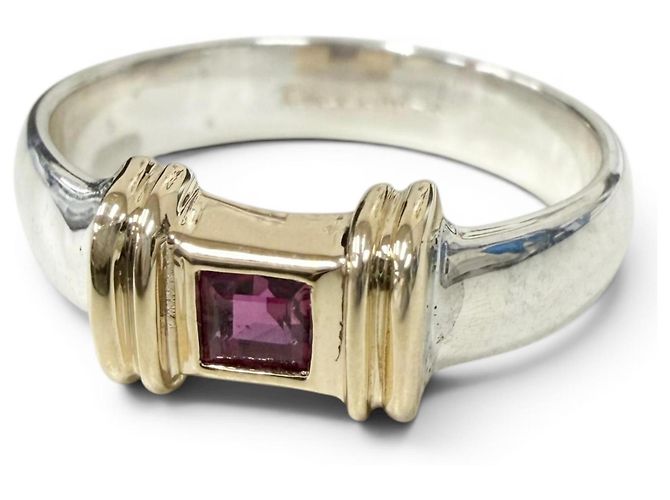 Tiffany & Co Tiffany Vintage SV925 14K Combination Stacking Band Ruby Ring Silvery Golden